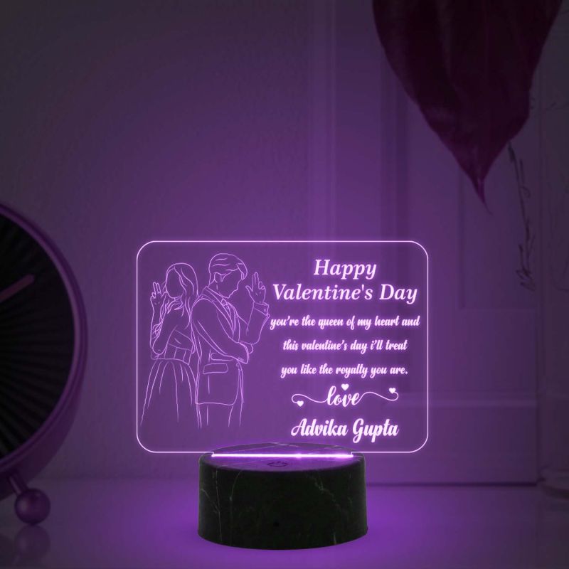 Happy Valentines Day Night Lamp With Multicolored Light Customized with Name Gift for Couple